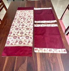 Maroon Warli - Table Runner with 2 Mats