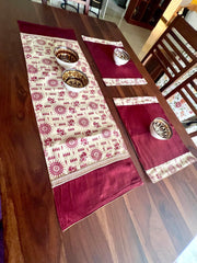 Maroon Warli - Table Runner with 2 Mats