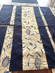 Navy Kantha - Table Runner with 6 Mats