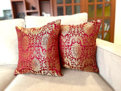 Maroon Banarasi Cushion Cover