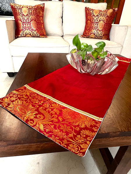 Maroon Banarasi Table Runner - Small