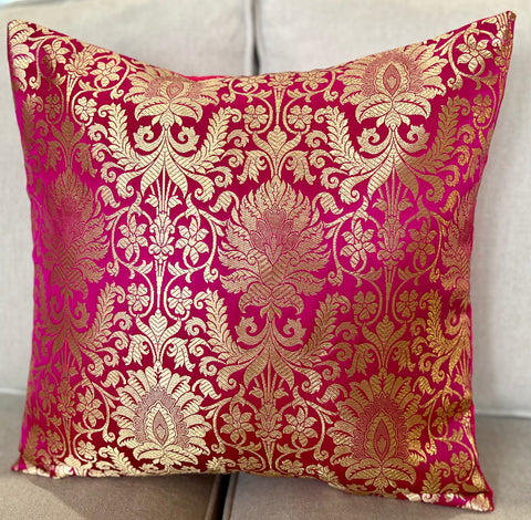 Pink Banarasi Cushion Cover