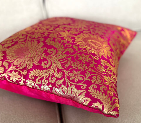 Pink Banarasi Cushion Cover