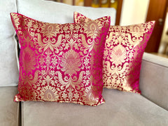 Pink Banarasi Cushion Cover