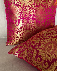 Pink Banarasi Cushion Cover