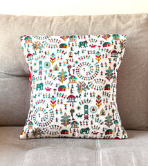 Multicoloured Warli Cushion Cover