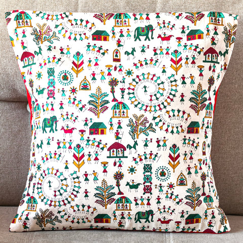 Multicoloured Warli Cushion Cover