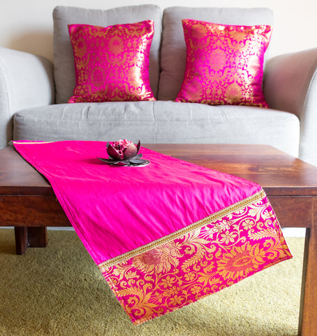 Pink Banarasi Table Runner - Small