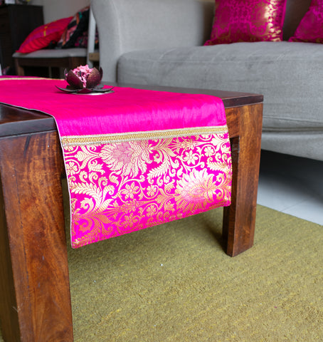 Pink Banarasi Table Runner - Small