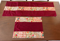 Kantha Paisley Shimmer - Table Runner with 2 Mats