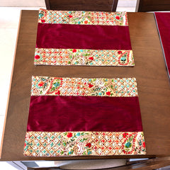 Kantha Paisley Shimmer - Table Runner with 2 Mats