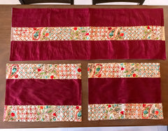 Kantha Paisley Shimmer - Table Runner with 2 Mats