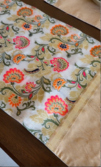 White Oriental and Gold - Table Runner with 2 Mats