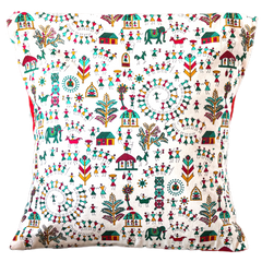 Multicoloured Warli Cushion Cover