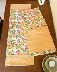 White Oriental and Gold - Table Runner with 6 Mats