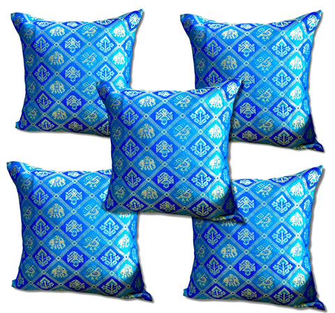 Blue Patola Set of 5 Cushion Covers 16"x16" - Pilovilo